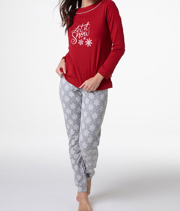 Lovable Long Interlock Crew Neck Pajamas, red