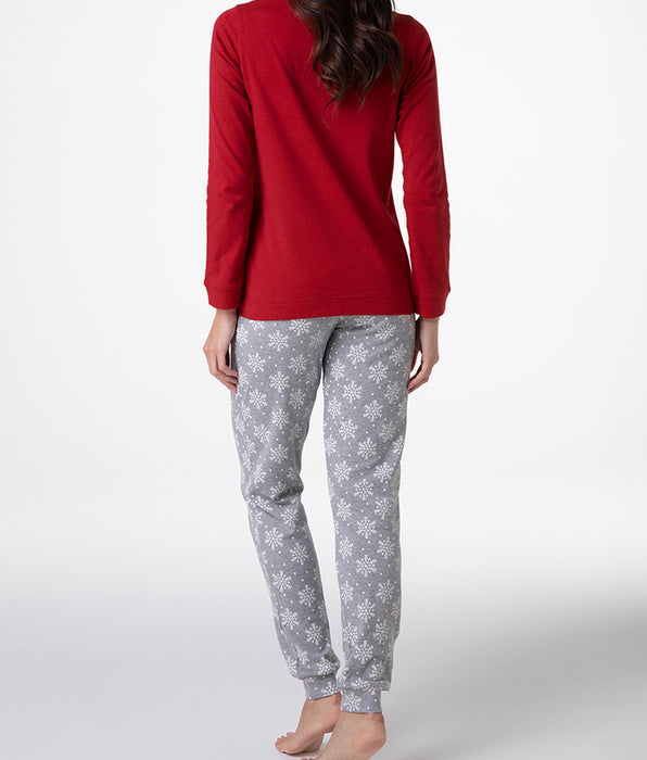 Lovable Long Interlock Crew Neck Pajamas, red