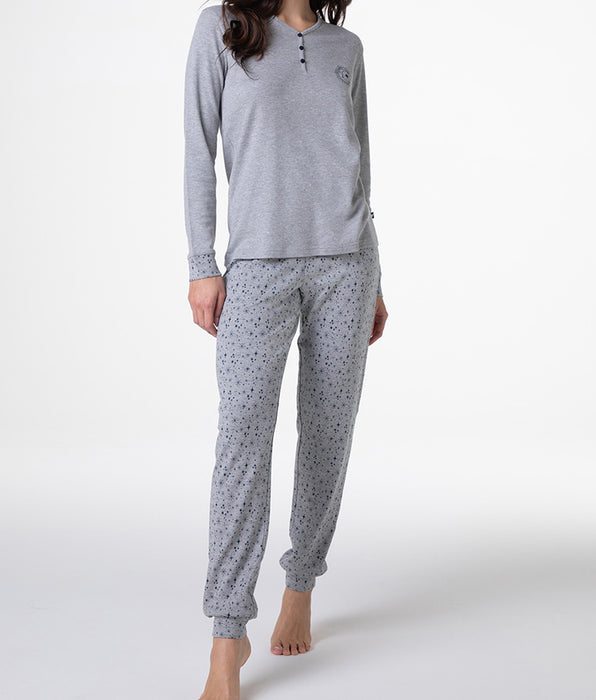 Lovable Serafino Long Interlock Pajamas, heather gray