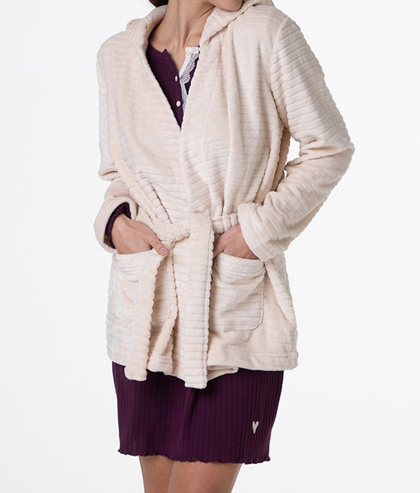 Lovable Jacquard faux fur dressing gown, pearly ivory