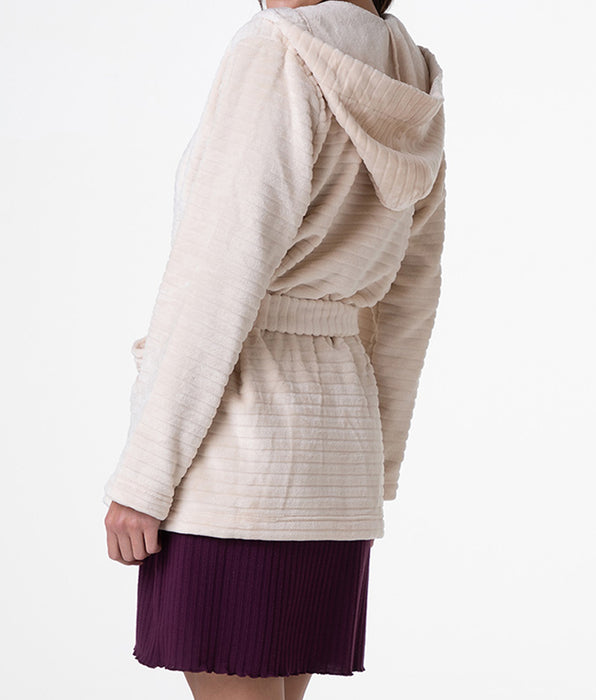 Lovable Jacquard faux fur dressing gown, pearly ivory