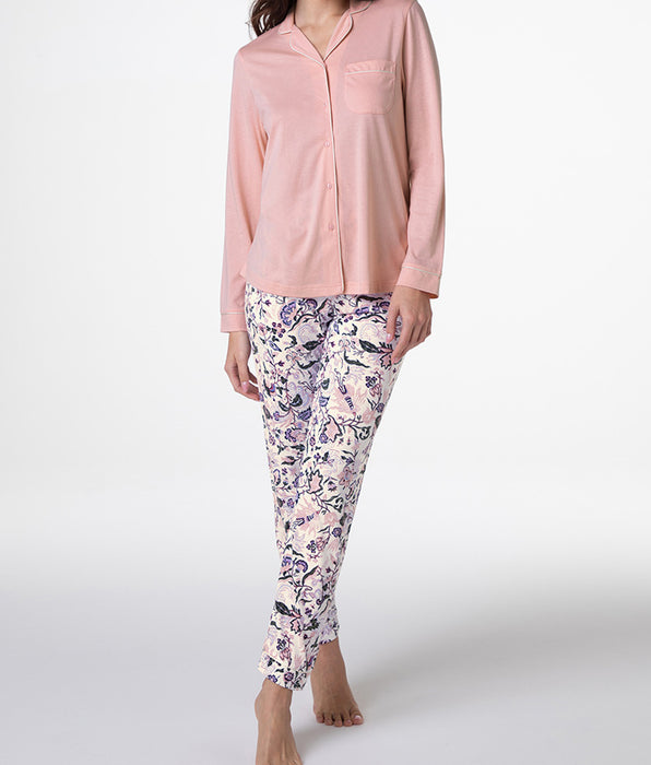 Lovable Long open pajamas in Modal cotton, vintage pink