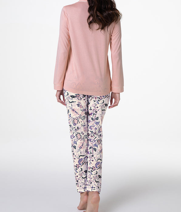 Lovable Long open pajamas in Modal cotton, vintage pink