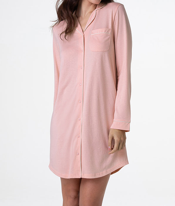 Lovable Long-sleeved open nightgown in Modal cotton, vintage pink