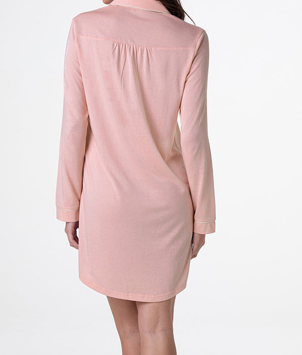 Lovable Long-sleeved open nightgown in Modal cotton, vintage pink