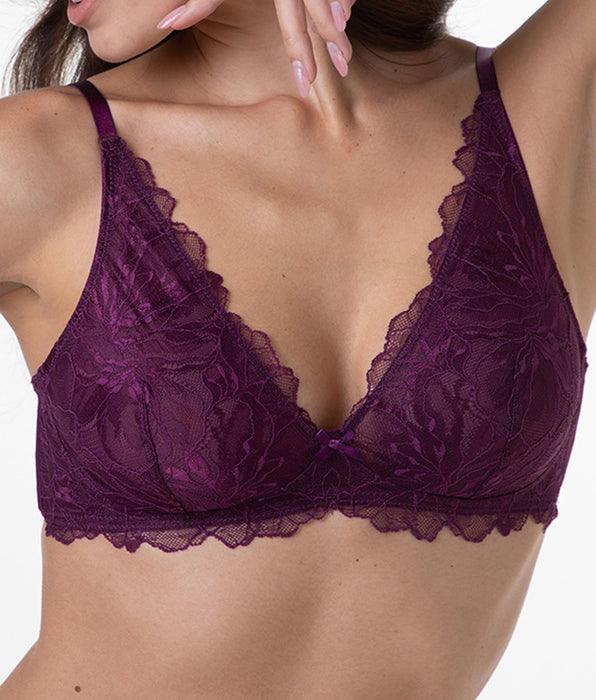 Lovable Graceful Lace Wire-free Vela Bra in lace and tulle, wine red