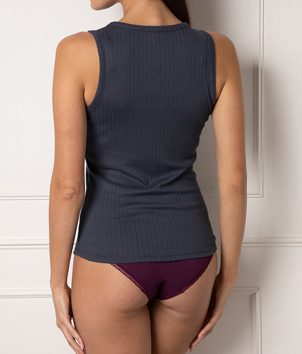 Lovable Light Rib Wide Shoulder Tank Top, Charcoal Gray