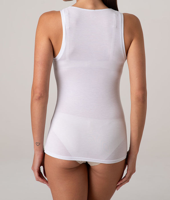 Lovable Micromodal Scoop Neck Tank Top with Lurex Detail, White