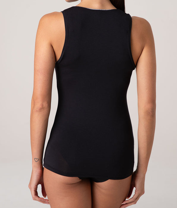 Lovable Micromodal Scoop Neck Tank Top with Lurex Detail, Black