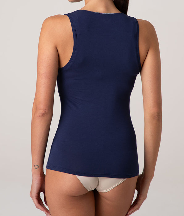 Lovable Micromodal Scoop Neck Tank Top with Lurex Detail, Midnight Blue