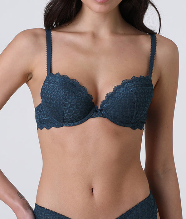 Lovable Graphic Lace Padded Underwired Bra in teal