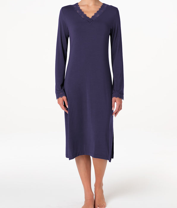Lovable Long Nightdress with V-neck Elegant Modal, midnight blue