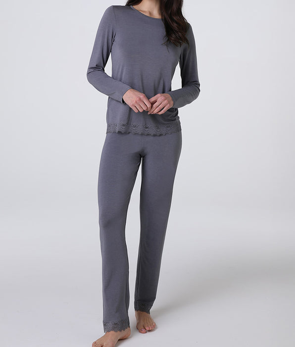 Lovable Elegant Modal Long Pajamas, charcoal gray