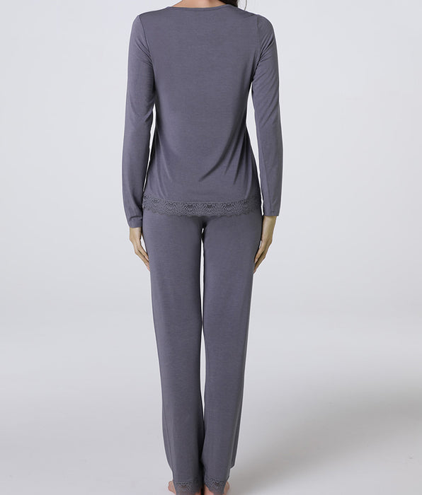 Lovable Elegant Modal Long Pajamas, charcoal gray