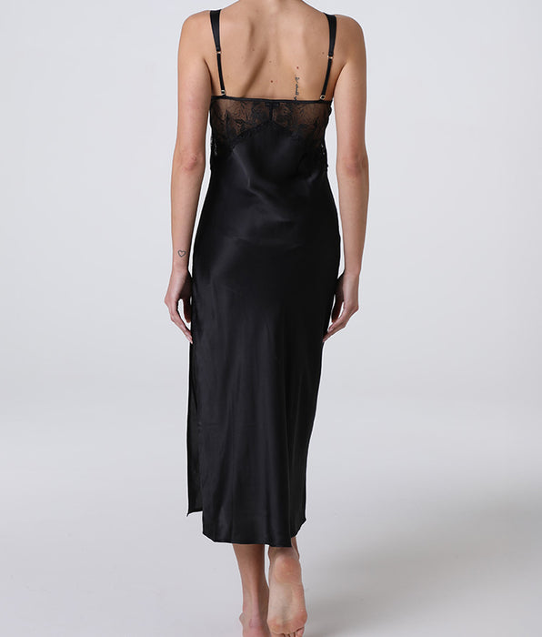 Lovable L'Elegance Long Slip Dress in Silk and Modal, Black