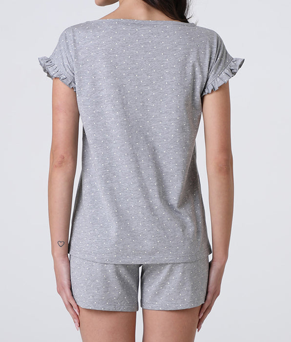 Lovable Short Jersey Pajamas, heather gray with polka dots
