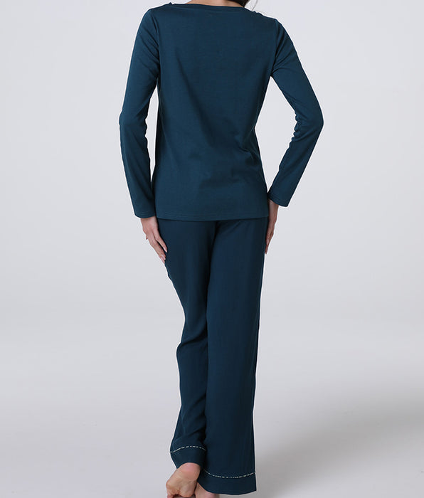 Lovable Long Interlock and Viscose Canvas Pajamas, Teal