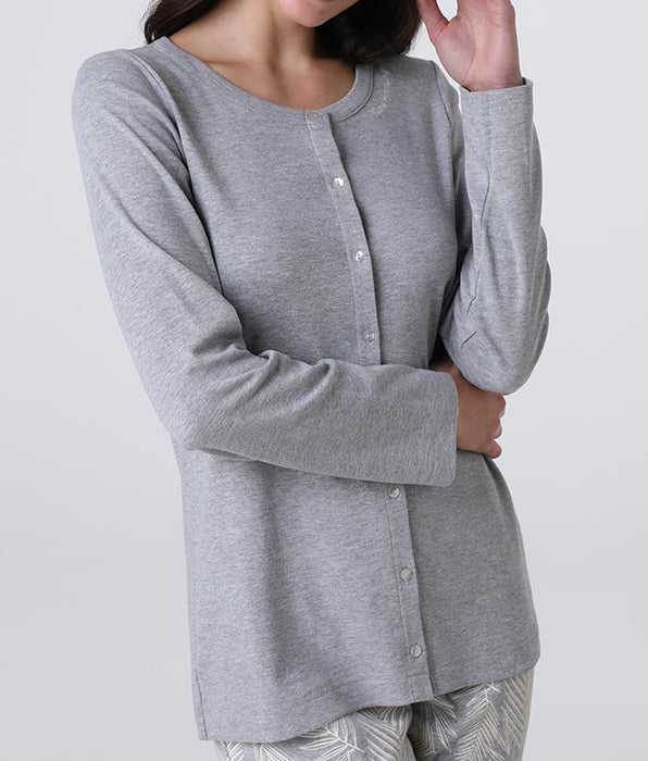 Lovable Long Interlock Open Pajamas, heather gray