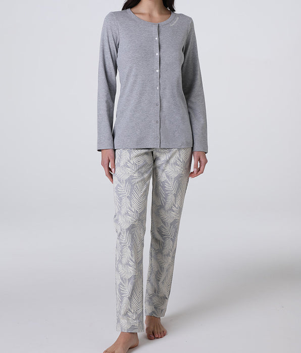 Lovable Long Interlock Open Pajamas, heather gray