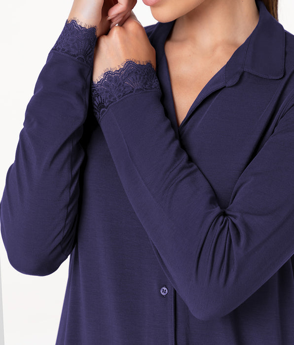 Lovable Elegant Modal Open Long Pajamas, midnight blue