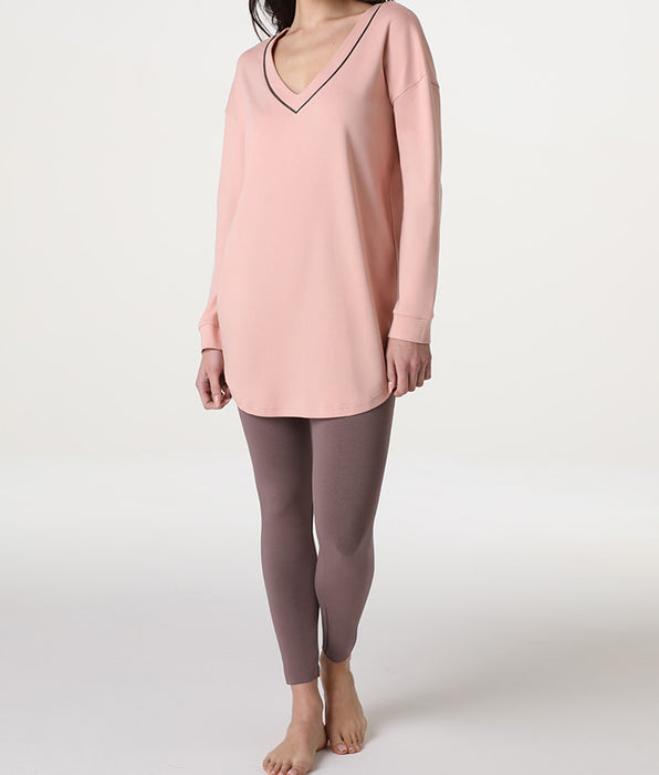 Lovable Long V-Neck Interlock Pajamas, Blush Pink