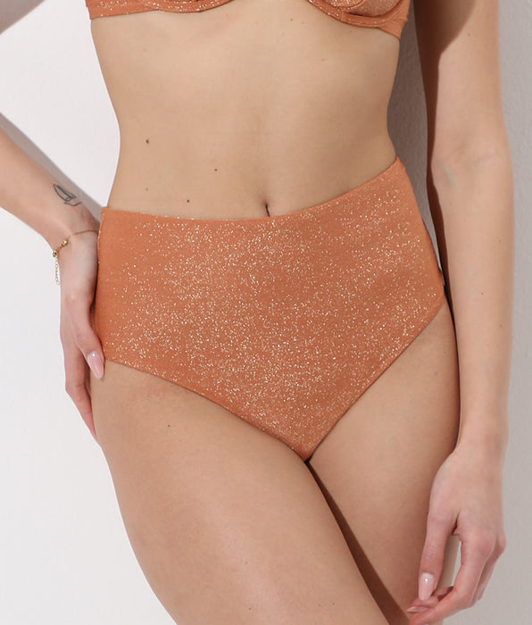 Lovable High-Waisted Bikini Bottom Plain Lurex, copper