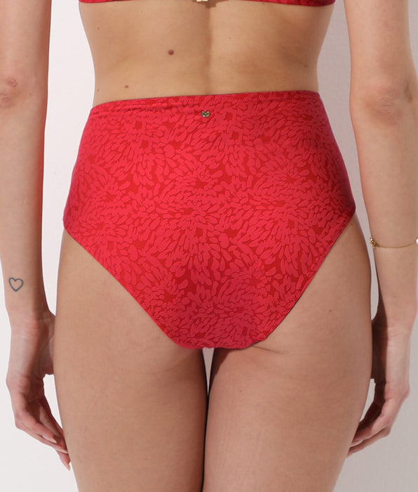 Lovable High-Waisted Bikini Bottom Festival Jacquard, hibiscus red