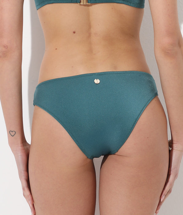 Lovable Bikini Bottom with Decorative Belt Plain Trendy Shiny Micro, Mediterranean green