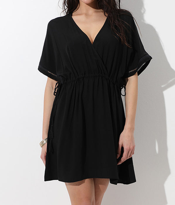 Lovable Short Sleeve Kaftan in Viscose, Black