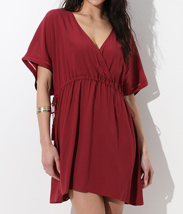 Lovable Short Sleeve Kaftan in Viscose, Tibetan Red