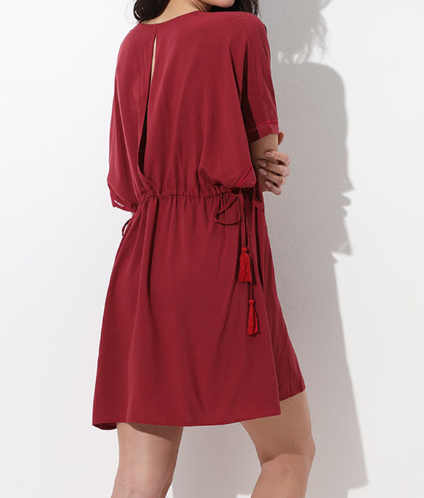 Lovable Short Sleeve Kaftan in Viscose, Tibetan Red