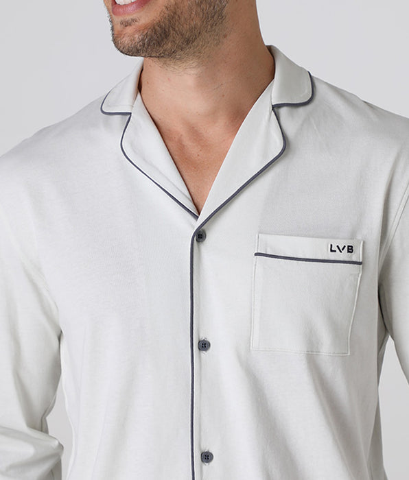 Lovable Long open pajamas in cotton jersey, light gray