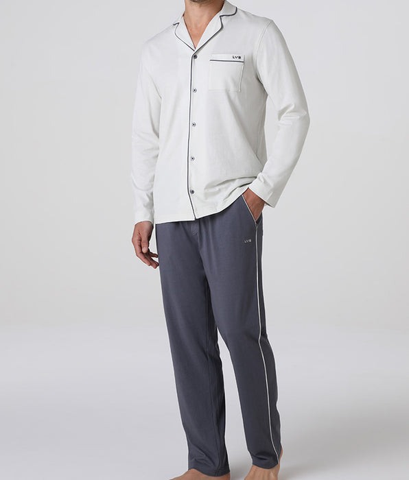 Lovable Long open pajamas in cotton jersey, light gray