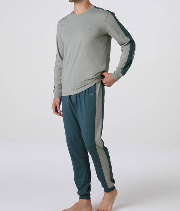 Lovable Long Jersey Crew Neck Pajamas, Vintage Green