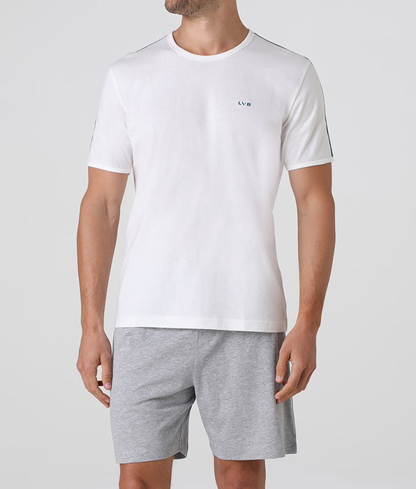 Lovable Short-sleeved crew neck jersey pajamas, ivory