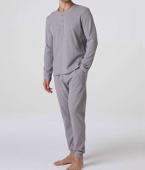 Lovable Serafino Long Waffle Pajamas, Gray