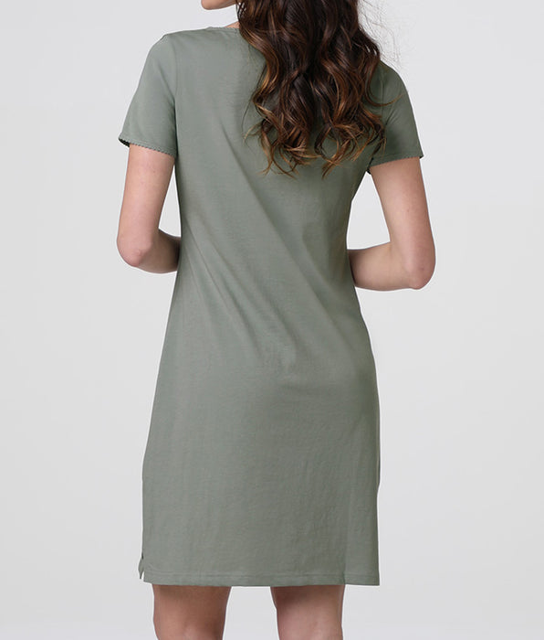 Lovable Open Short Sleeve Jersey Nightgown, Vintage Green
