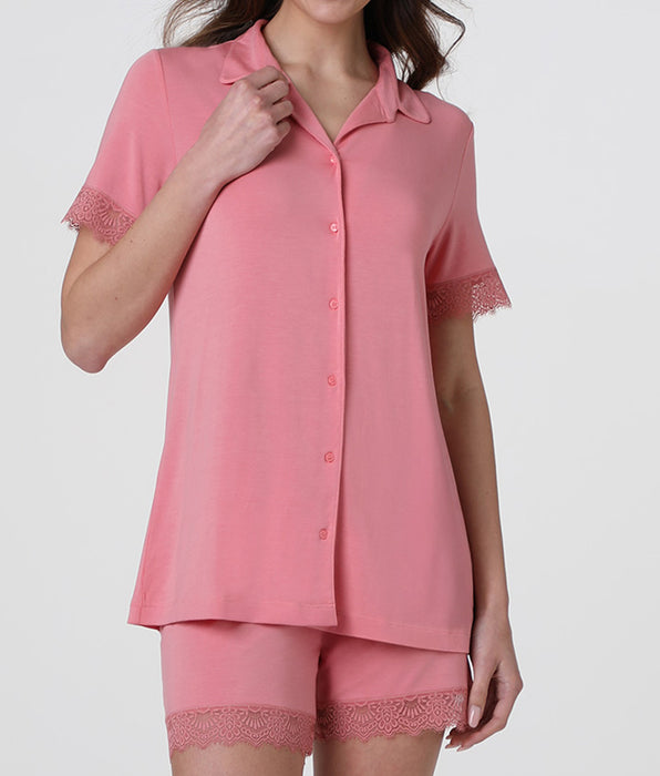 Lovable Elegant Modal Open Short Pajamas, mauve pink