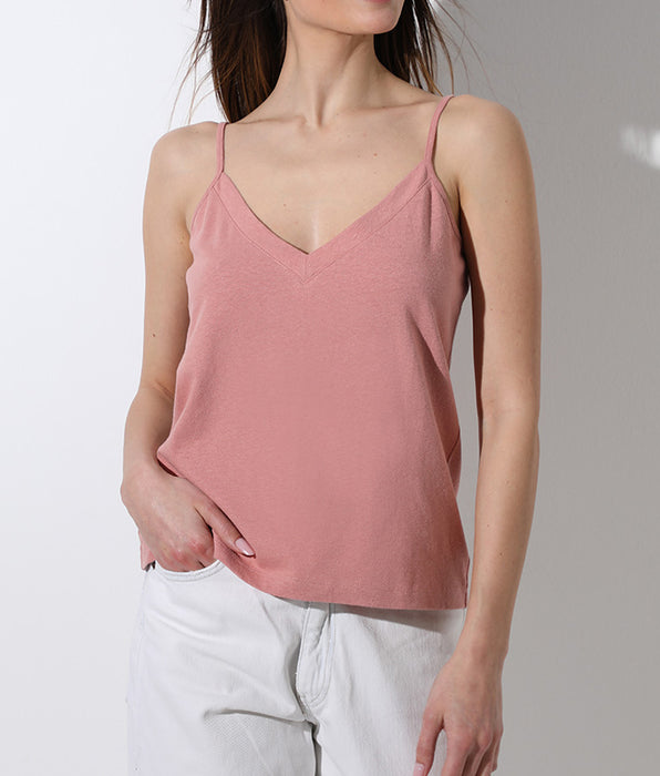 Lovable V-neck top in cotton and linen, powder pink