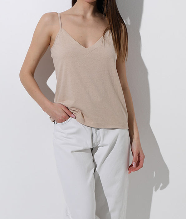 Lovable Cotton and linen V-neck top, cappuccino