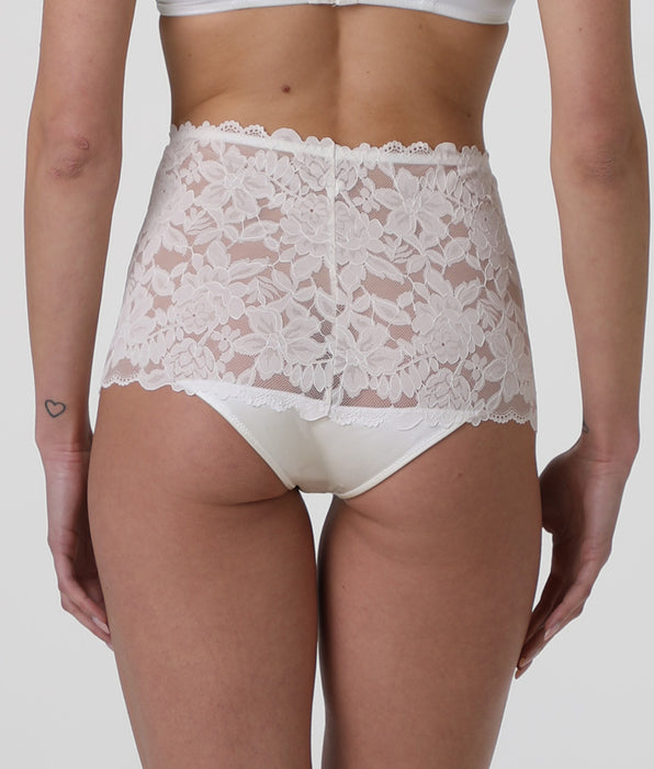 Lovable Beautiful Lace high-waisted briefs in lace and satin microfiber, milk white