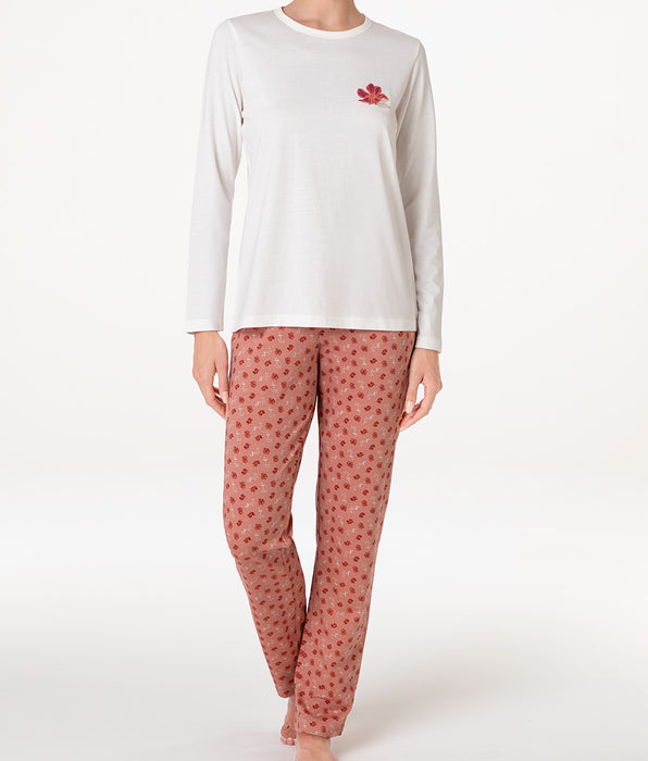 Lovable Long jersey pajama top with crew neck, printed in milk white