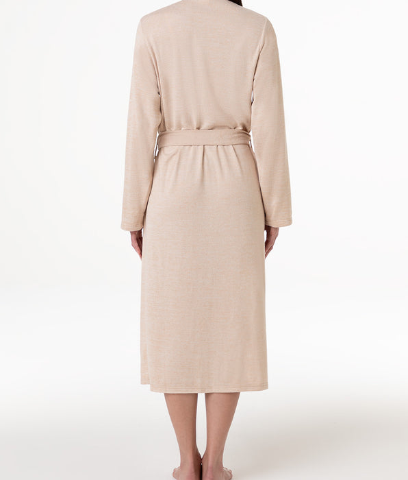 Lovable Long dressing gown in warm fabric, cappuccino
