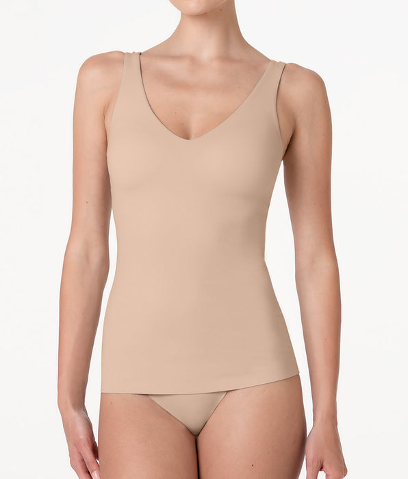 Lovable V-Neck Tank Top with Integrated Bra Invisible Fusion in Microfiber, light nude