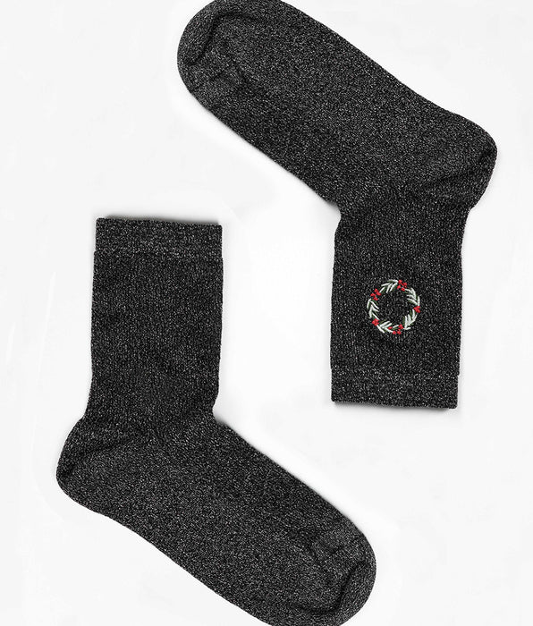 Lovable Short Rib Lurex Socks, black