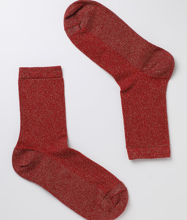 Lovable Short Rib Lurex Socks, burgundy