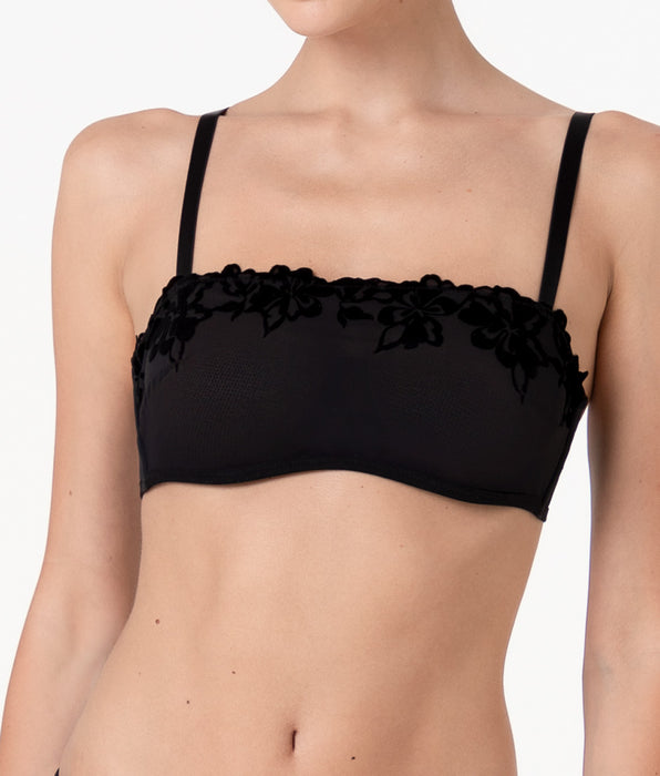 Lovable Velvet Embroidery Underwired Bandeau Bra in tulle and velvet, black
