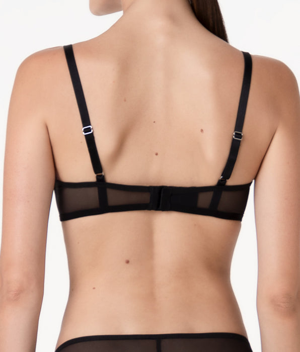 Lovable Velvet Embroidery Underwired Bandeau Bra in tulle and velvet, black