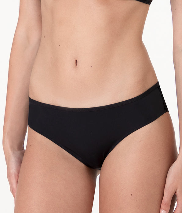 Lovable Velvet Embroidery Midi Briefs in microfiber and tulle, black