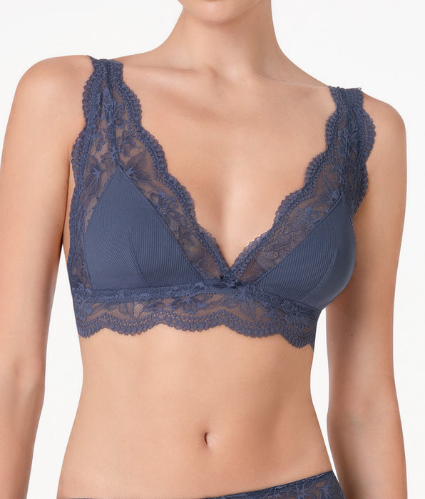 Lovable Casual Rib Lace Microfiber and Lace Triangle Bra, Powder Blue